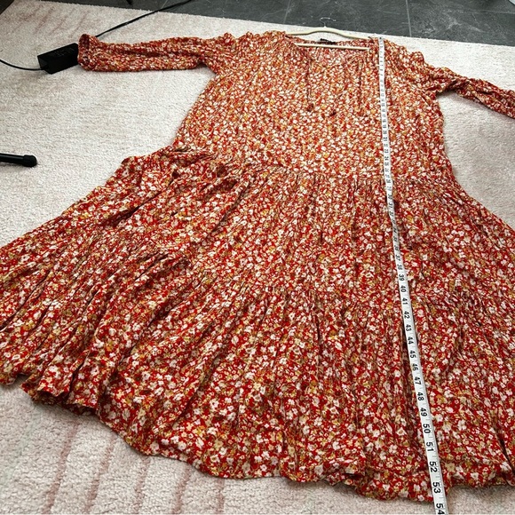 Sonoma Floral Maxi Dress Tiered Hem Drop Waist Autumn Red Yellow Boho Cottage XL - Picture 8 of 13